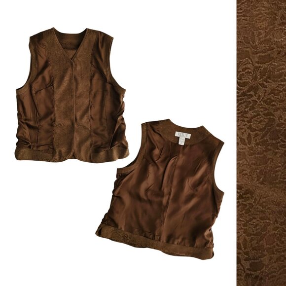 Petite Sophisticate Vest Sleeveless Floral Waistcoat Gilet | EUC | 10P | Brown - Picture 2 of 16